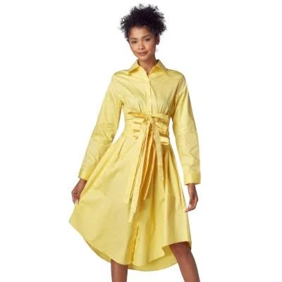 Women's Cotton Button Down Shirt Dress with Adjustable Tie-Up Belt