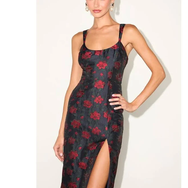 Lulus Floral Brocade Midi Dress