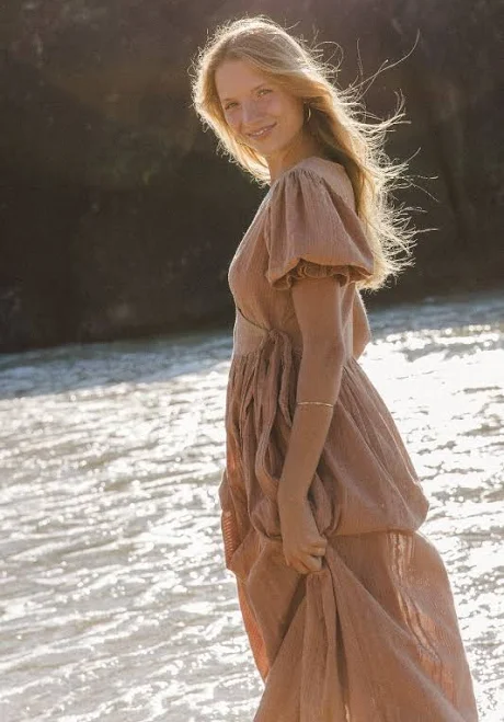 Uma Maxi Dress Boho V-Neck Gauze Cotton