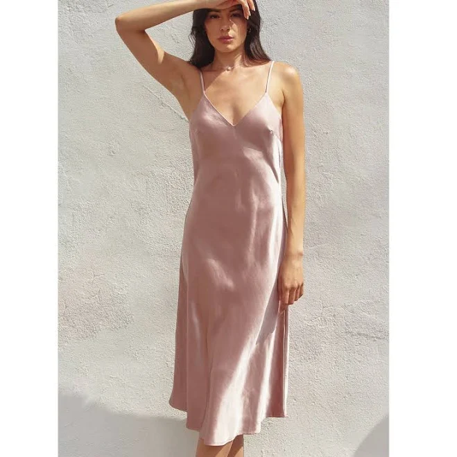 Dried Rose Bias Cut Satin Slip Dress