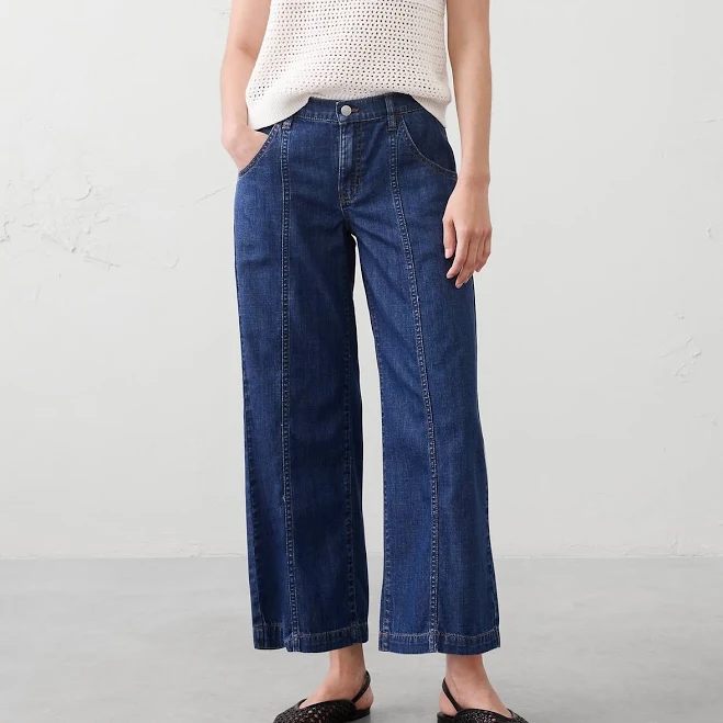 Women's Mid-Rise Wide-Leg Cropped Jeans