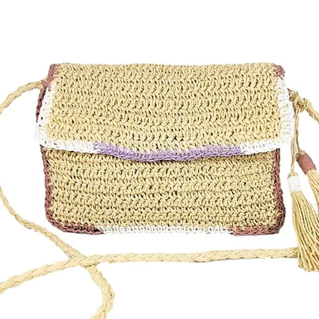 Charm Tassel Straw Crossbody Bag