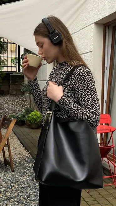 Modern Vegan Leather Shoulder Bag with Gold Buckle