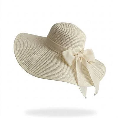Anna-Kaci Women's Wide Brim Straw Sun Hat with Bow Tie