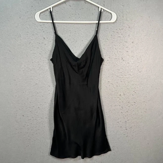 Bershka Size Small Black Satin Mini Slip Dress W/ Adjustable Spaghetti