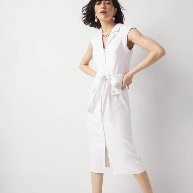 White House Black Market Women's Belted Utility Midi Dress