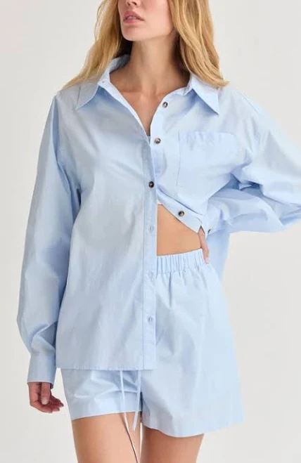 Crescent Women's Oversized Poplin Shirt Two Piece Set