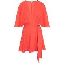 Boardwalk Mini Wrap Dress In Coral by Noria Anis