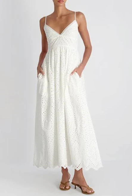 French Connection Women's Trini Eyelet Sleeveless Flared Maxi Dress