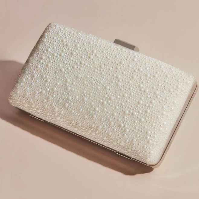 David's Bridal Allover Iridescent Pearl Clutch