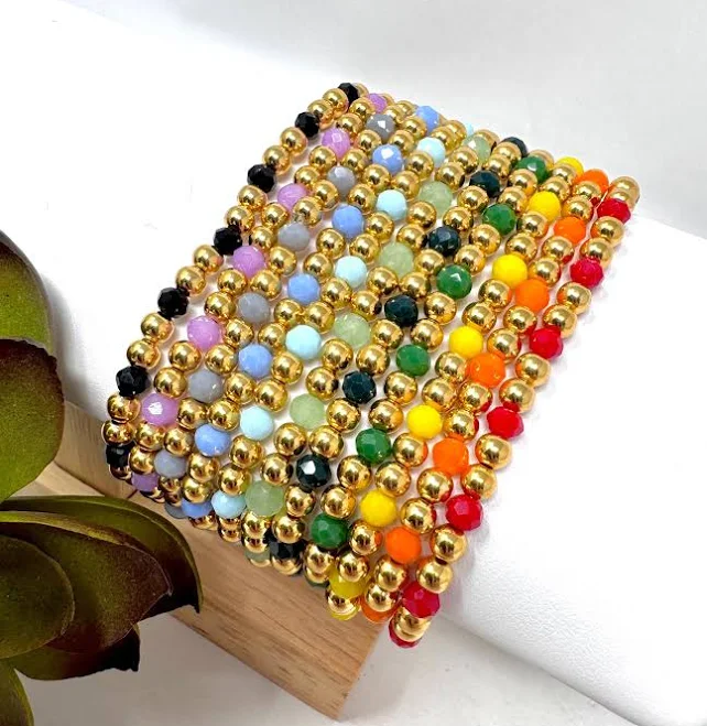 Crystal and Gold Beaded Stretch Bracelets