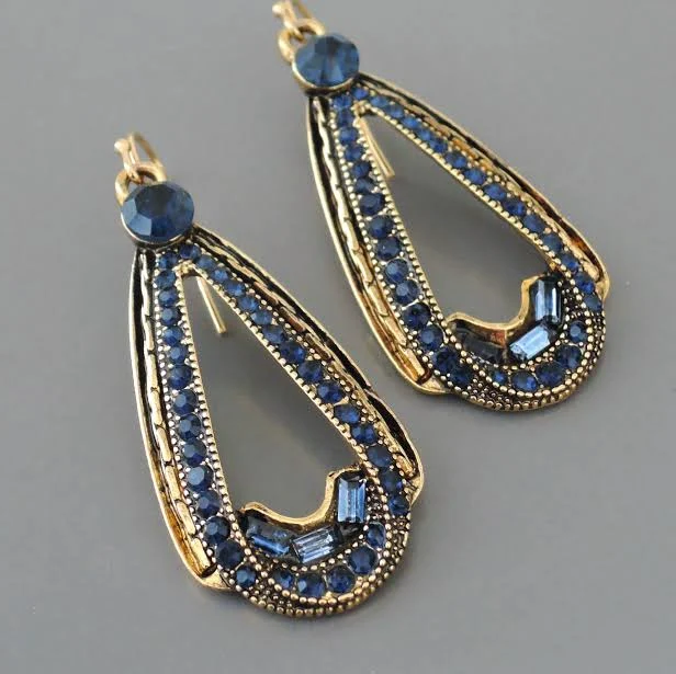Vintage Art Deco Sapphire Drop Earrings