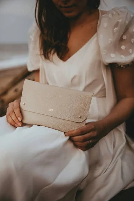 Cream Leather Clutch Bag: Personalised Bridal Party Gift for Bride to Be.