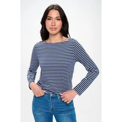 West K Women's Aya Long Sleeve Boat Neck Stripe Top