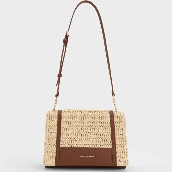 Charles & Keith Shalia Raffia Chain-strap Shoulder Bag