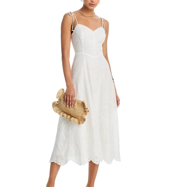 AQUA Women's Eyelet Sweetheart Midi Dress