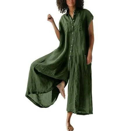 Hapimo Women's Relaxed Cotton Linen Wide Leg Jumpsuit