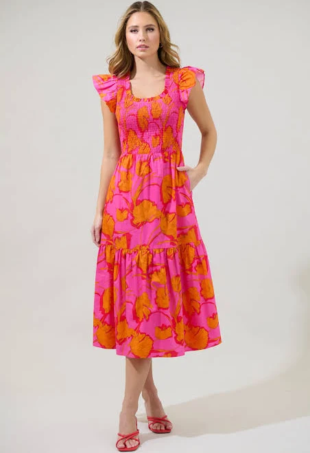 Sugarlips Passion Punch Giza Glare Smock Tiered Midi Dress