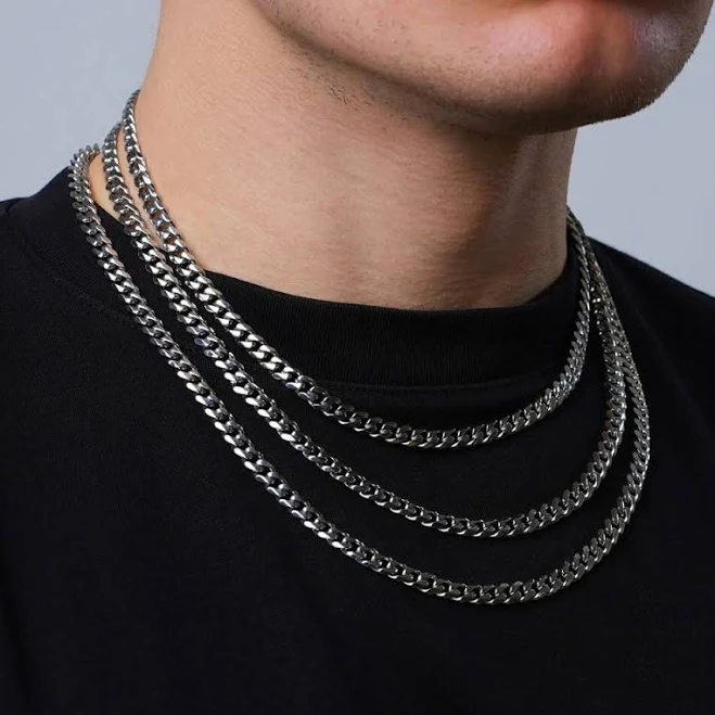 Twistedpendant Men's Silver Cuban Chain Necklace