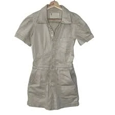 Pilcro Anthropologie Womens Khaki Cotton Utility Romper Short Sleeve Size 2