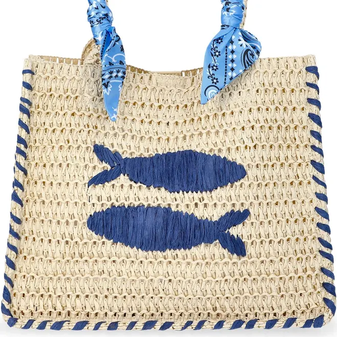 No Boundaries Women's Beach Icons Mini Straw Tote Bag