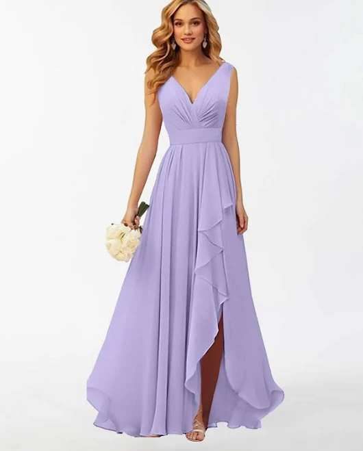 Kamila Elegant V Neck Ruffle Chiffon Bridesmaid Dress