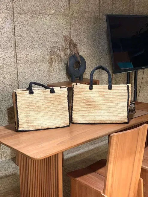 Handmade Raffia Straw Bag with Top Handles