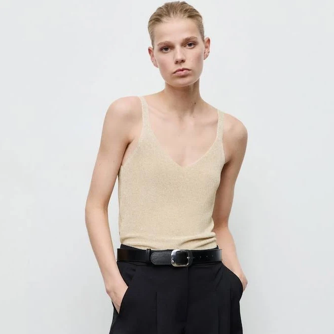Lurex knitted V-neck top - Women | MANGO USA