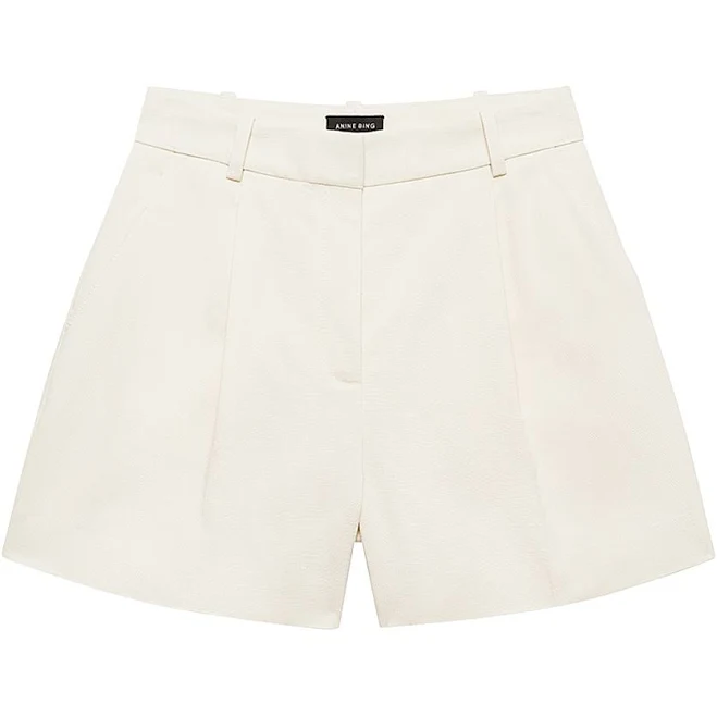 Anine Bing Women's Trent Tailored Pleat-Front Shorts - Cream - Size 6