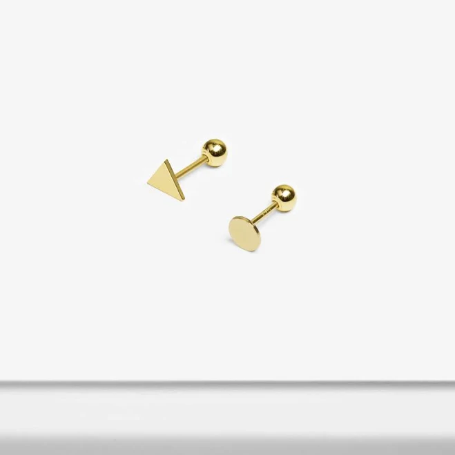 14K Solid Gold Geometric Stud Earring
