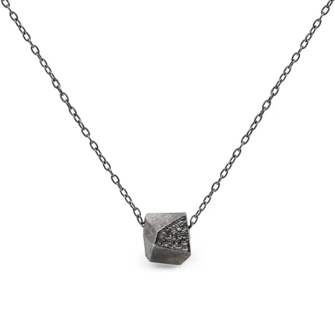 Oxidized Sterling Silver Textured Polygonal Pendant with Chain