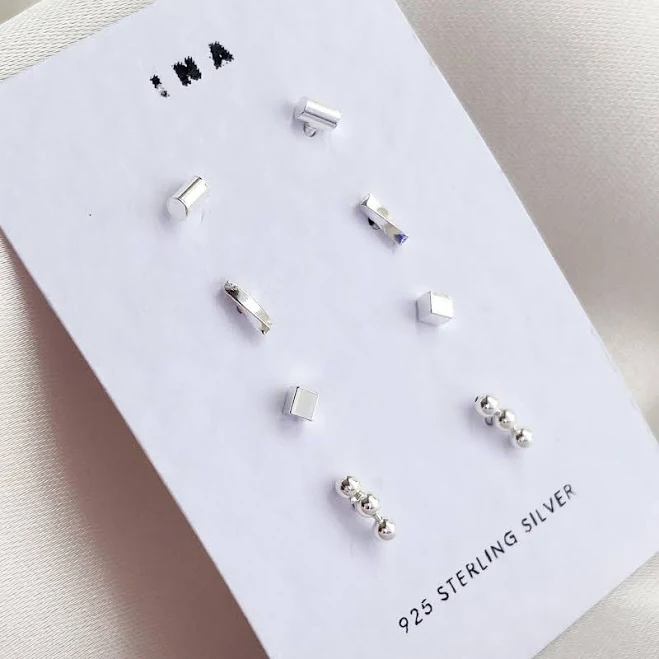 Tiny Sterling Silver Stud Earring Set