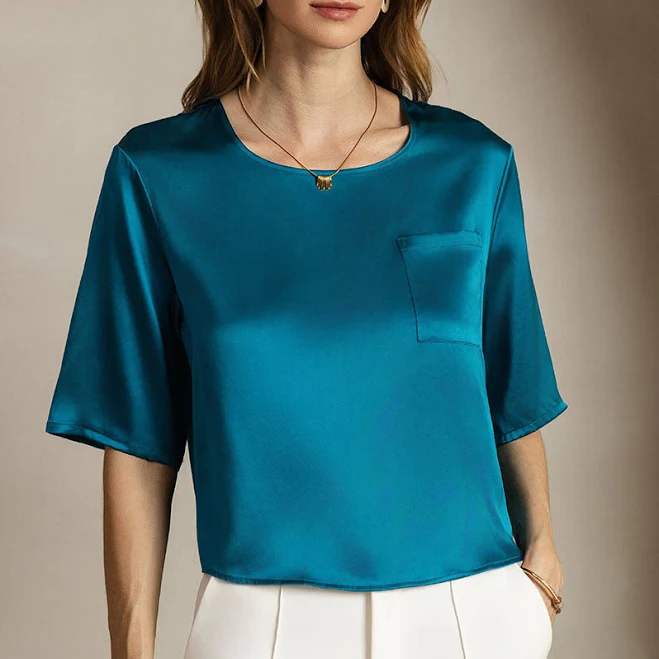 Women's Silk Midi Sleeve U-Neck Tee