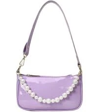 New Small Purple Shoulder Bag With Pearl Handle PU Leather For Women