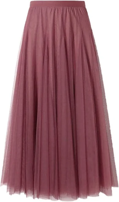 Womens A-line Layered Mesh Midi Formal Wedding Long Mauve Tulle Skirt