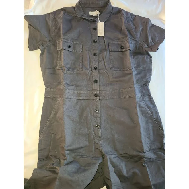 Outerknown Utility Jumpsuit Dark Grey Short Sleeve Button Front