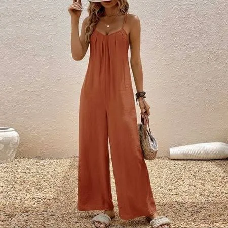 Women's Flowy Wide Leg Pleated Jumpsuit