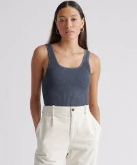 Cropped Square Neck Ribbed Knit Tank