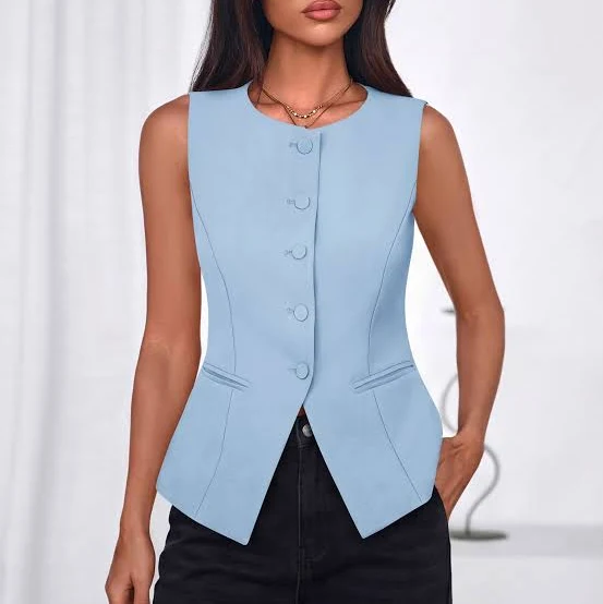 Prettygarden Women's Trendy Sleeveless Button Down Waistcoat