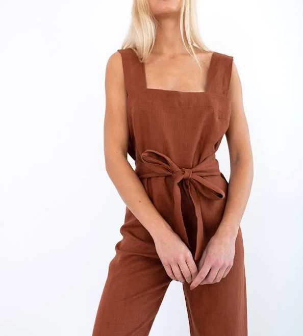 Dakota Sleeveless Linen Jumpsuit with Belt
