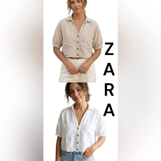 Zara Tops | Zara Cream Linen Crop Button Top & High-Waist Shorts Set Size Xs | Color: Cream/White | Size: Xs | Bella6510's Closet