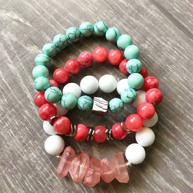 Mint and White Coral Bracelet Stack