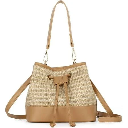 Women's Straw Drawstring Shoulder Bag