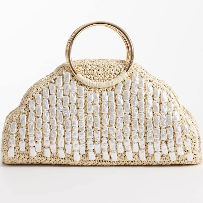 River Island Pearl Raffia Handle Bag