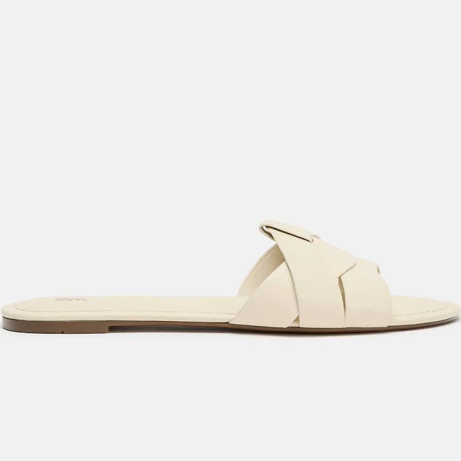 Zara Leather Crossed Strap Flat Sandals