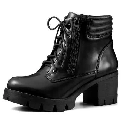 Blissful Step Women's Round Toe Chunky Heel Lug Sole Combat Boots