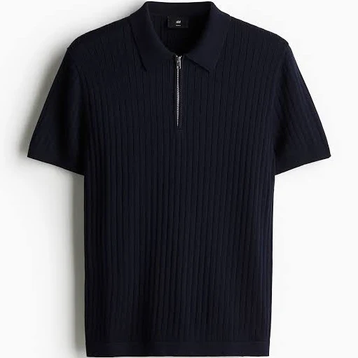 H&M Men's Slim-Fit Rib-Knit Polo Shirt