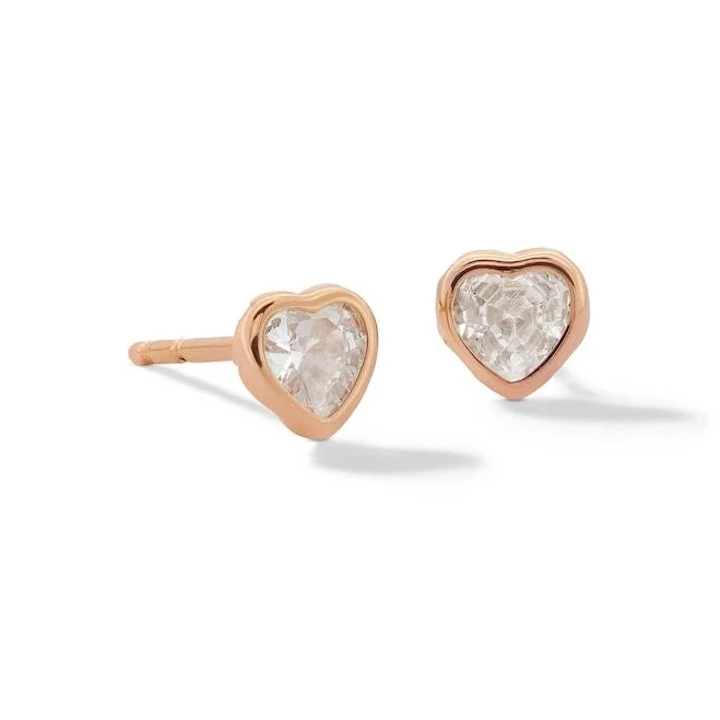 10K Rose Gold CZ Heart-Shaped Bezel Studs