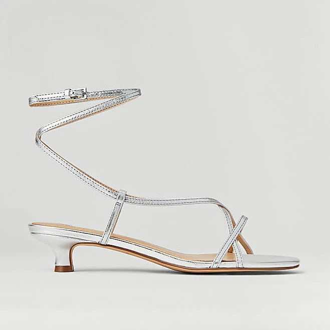 Ann Taylor Women's Metallic Strappy Ankle Wrap Kitten Heel Sandals