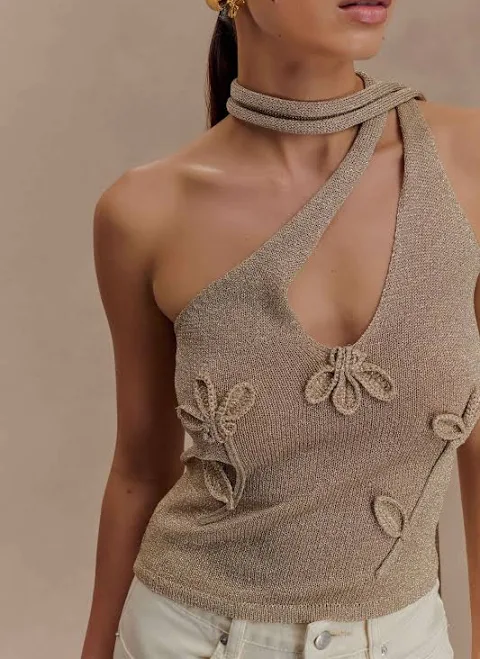 Leone One Shoulder Metallic Knit Top